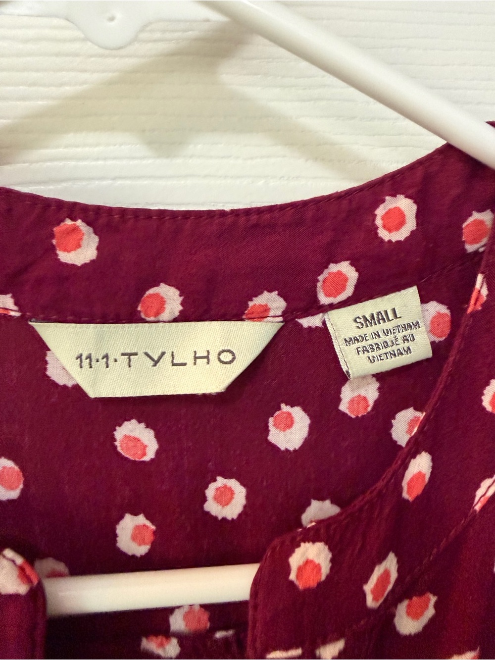 Anthropologie TYLHO Burgandy & White Polka Dot West Side Street Dress Sz S - Picture 5 of 8